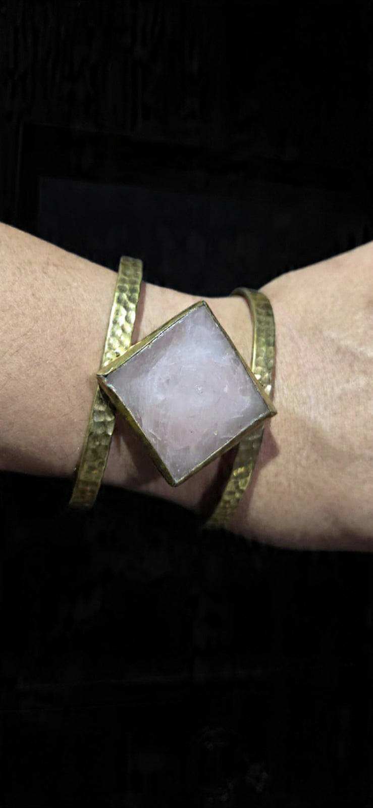 Rose Quartz Pyramid Cuff Bracelet