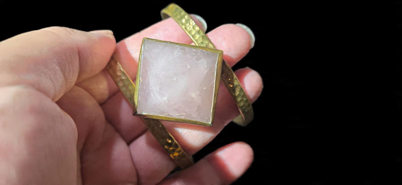 Rose Quartz Pyramid Cuff Bracelet